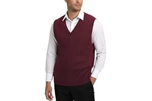 Kallspin Men’s Wool Blended Cable Knit Sweater Vest V Neck Relaxed Fit Sleeveless Pullovers