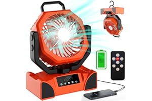 TOPPORTED 20000mAh Portable Camping Fan Rechargeable,Battery Operated Tent Fans with LED Lantern Light,5 Wind Speeds,4 Timer 