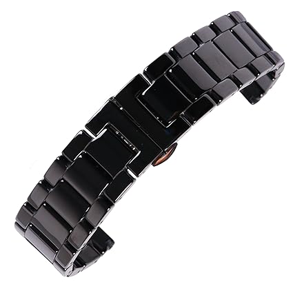 18mm Premium Mens Ceramic Link Wrist Watch Straps Ceramic Wristband for Traditional Smart Watch in Black