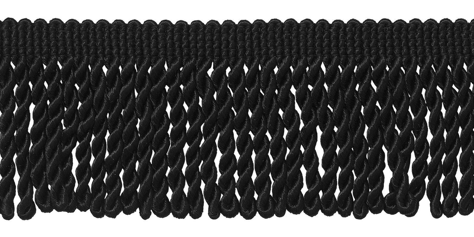 Bullion Fringe Tassel Trim, 6.5cm Wide Fringing for Curtain, Sofa, Craft & Decoration by Mnj Trimmings (Black 4.5m)