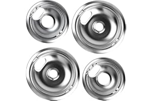 FRIGESWIFT W10196405 W10196406 Stove Burner Drip Pan Set, 4-Pack (2x 8-inch & 2x 6-inch) - Thickened Chrome Bowls to Prevent Bending - Compatible with Whirlpool, Kenmore Electric Ranges