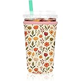 NPOOYI Iced Coffee Sleeve, Reusable Insulated Neoprene Cup Sleeve for Cold & Hot Drinks Beverages, Cup Holder for 22-24oz Coffee Cups, Beauty Flowers