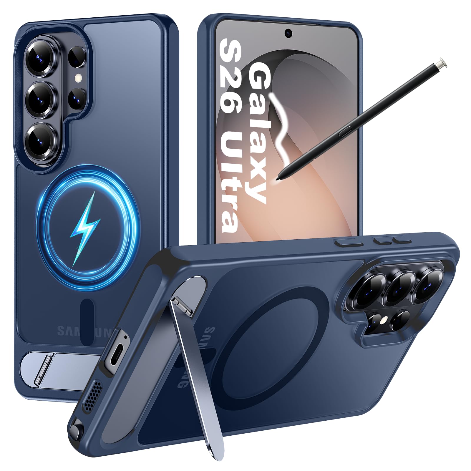 Hualele Magnetic for Samsung Galaxy S26 Ultra Case Built-in Metal Stand [Fit for MagSafe] [Military Grade Drop Protection] Shockproof Kickstand Translucent Slim Phone Cover for S26 Ultra 6.9"