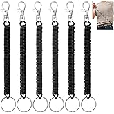 6PCS Retractable Spiral Wrist Coil Keychain, Coiled Lanyard with Keyring Lobster Clasp, Anti-Lost Stretch Cord Safety Key Ring Bracelet for Wallet Chain, Keys, Cellphone(Black)