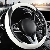 Car Steering Wheel Cover, Microfiber Leather Steering Wheel Cover Universal Fit 14.5-15 inch Anti-Slip Comfortable Breathable Car Wheel Protector for Men Women,White