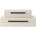 Set of 2 Beige Shagreen Decorative Storage Boxes with Black Metal Handles – Faux Leather Jewelry & Memory Boxes, Nesting Photo Organizers for Home Decor