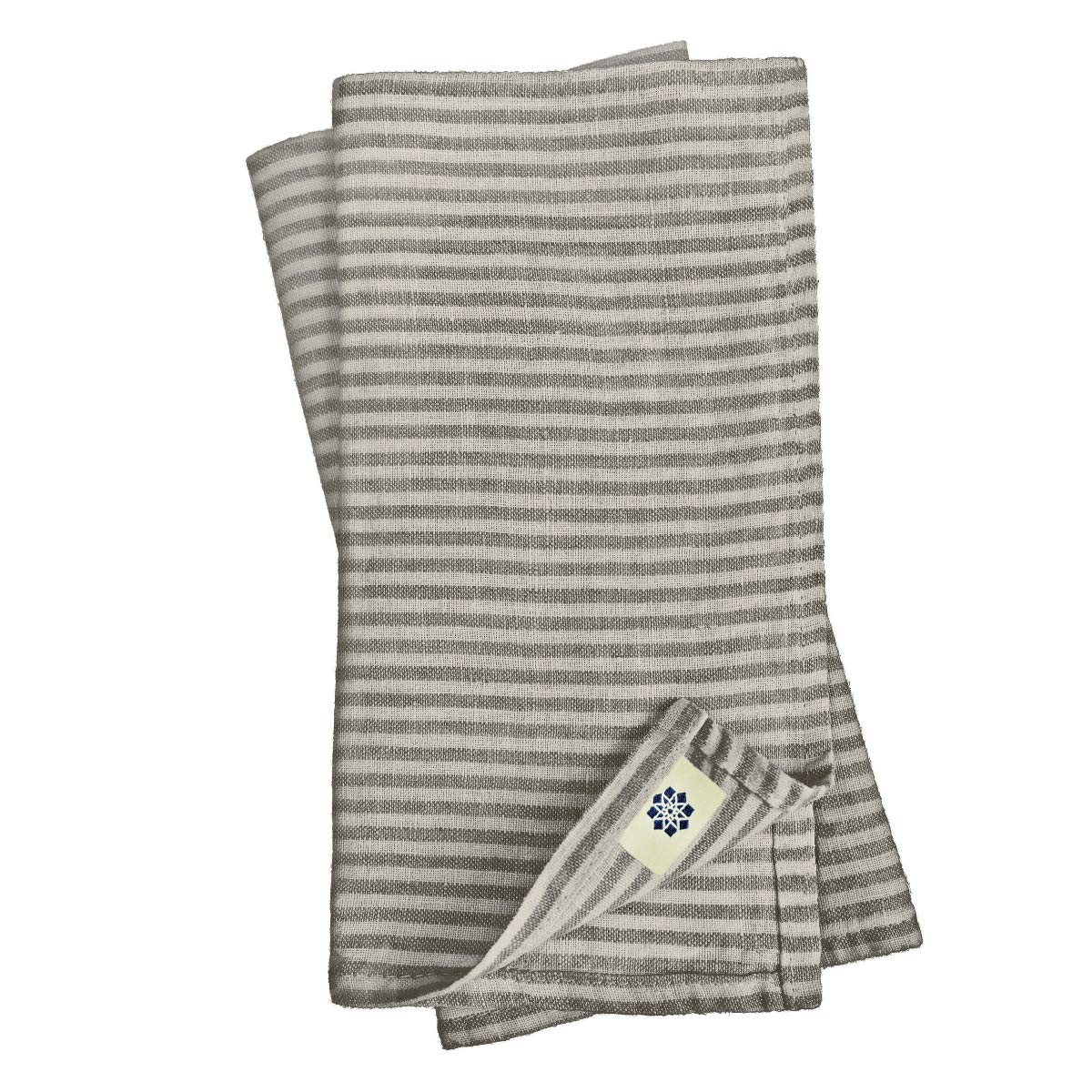 Set of 4 Linen & Cotton Napkins BJORN, 100% Stonewashed Linen - 47 x 47cm (18.8'' x 18.8''), Black/Beige Stripes