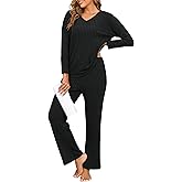 PrinStory Womens Pajama Sets Long Sleeve Lounge Set 2 Piece Pajamas Fall Winter Pjs for Woman Loungewear with Pockets