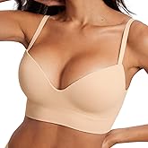 DOBREVA Women's Ribbed Wireless Push Up Bra No Underwire Supportive Padded Longline Bralette
