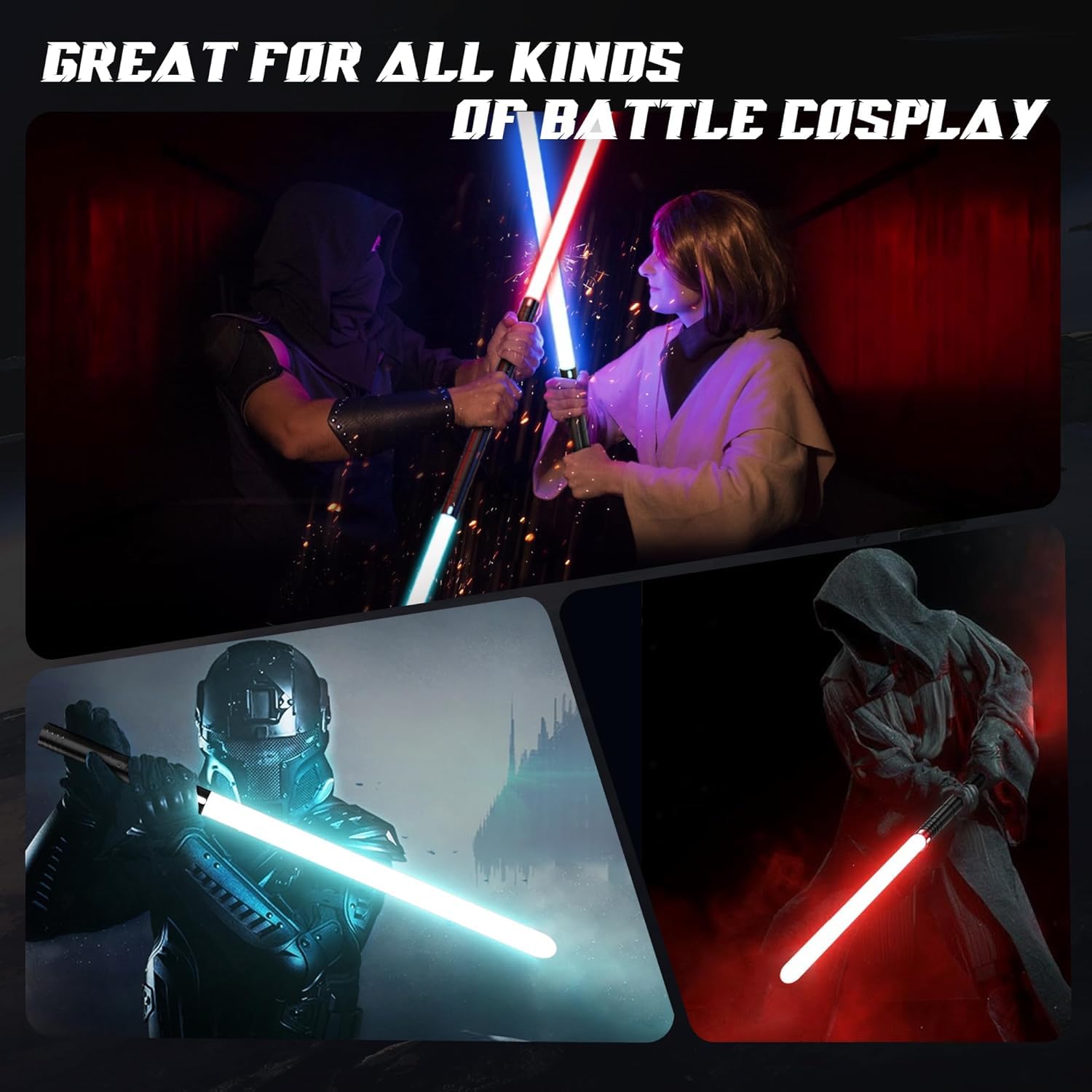 Airmsa Laserschwert Kinder, Lichtschwert RGB 15 Farben, USB wiederaufladbare Licht Schwert mit FX Sound, Lichtschwert Schwert Spielzeug für Kinder, Halloween, Galaxy Krieg Kämpfer Cosplay (60cm 2PC) 7