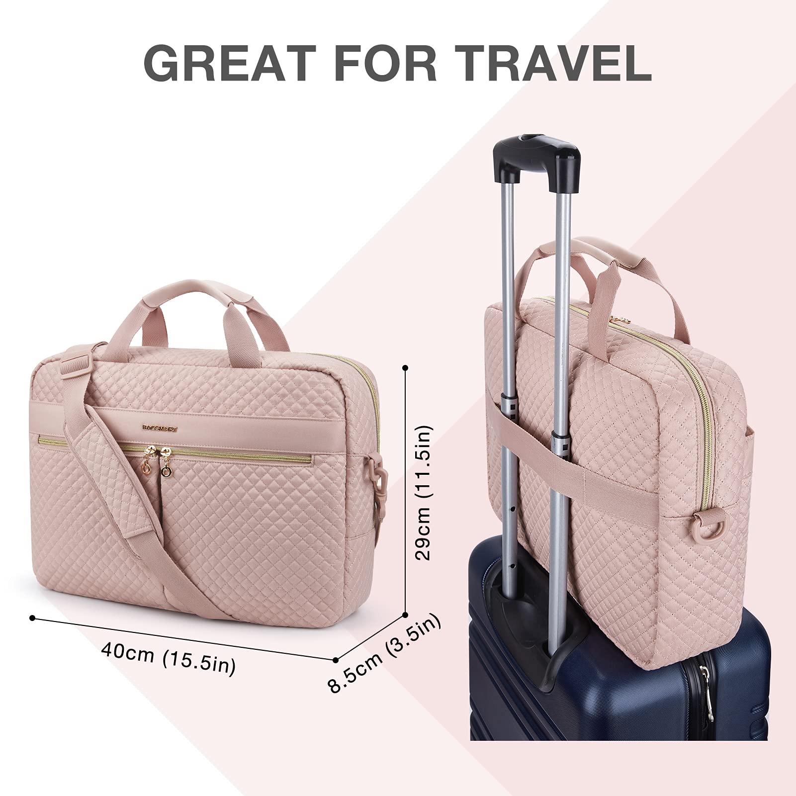 BAGSMART Laptop Bag, 15.6/17.3 Inch Briefcase for Women Large Laptop Case Computer Bag Office Travel Business, Pink