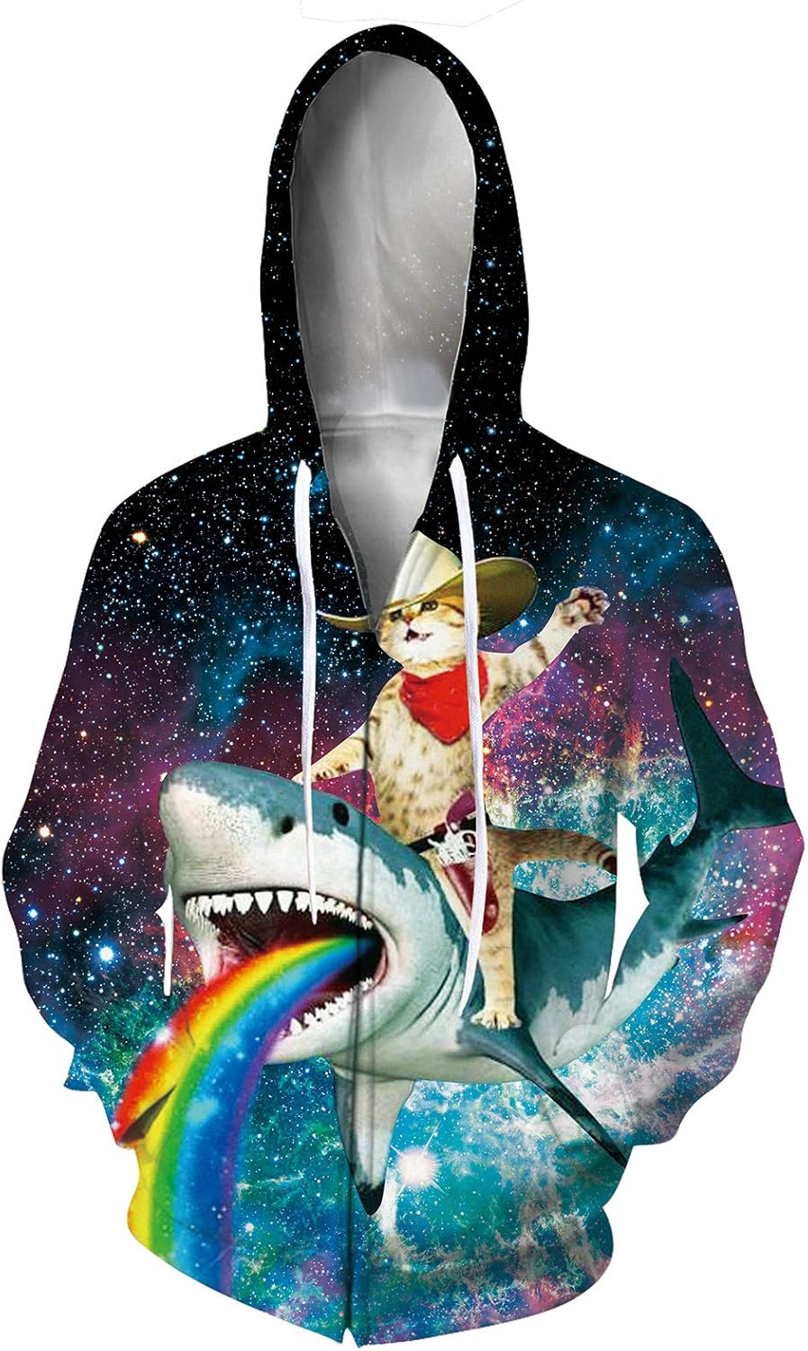 TUONROAD 3D Graphic Print Full Zip Hooded Sweatshirt Realistic Lightweight