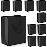Acina Black Gift Bags With Handles: 10pcs 8x5x10 Inch Black Paper Bags with Handles Medium Bulk For Party Shopping Birthday Wedding (S-10pcs)
