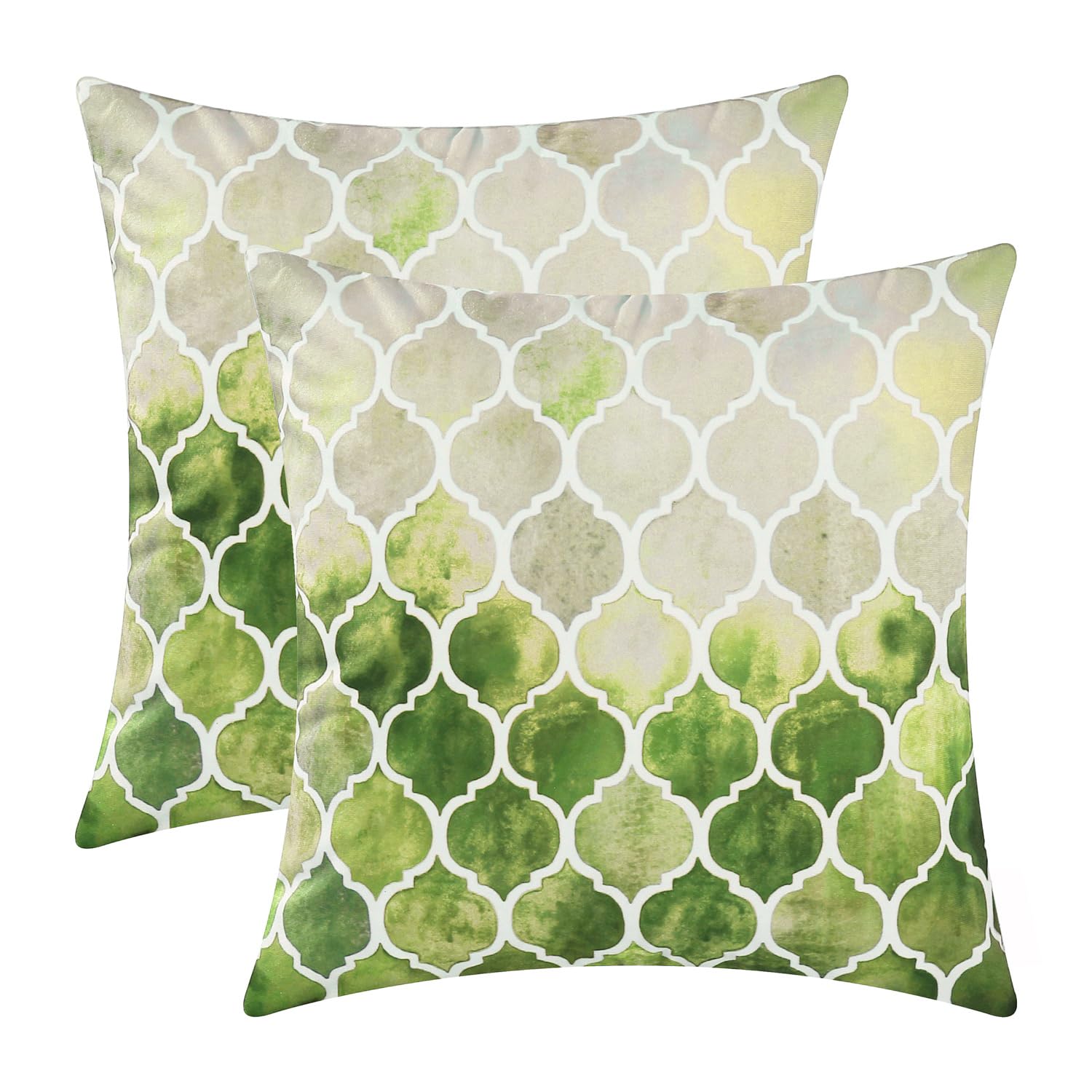 CaliTime Pack of 2 Cozy Throw Pillow Cases Covers for Couch Bed Sofa Manual Hand Painted Colorful Geometric Trellis Chain Print 40cm x 40cm Main Grey Green Olive โ image 1