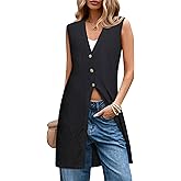 ZXZY Womens Dressy Casual Long Sweater Cardigan Sleeveless V Neck Button Up Cable Knit Tunic Vests