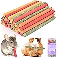 ERKOON 40Pcs Rabbit Timothy Hay Sticks, Five Flavors：PurplePotato/TimothyHay/Pumpkin/Strawberry/Carrot，Suitable Guinea Pig, Hamste, Gerbil, Chinchilla Treats, Chew Toys for Teeth for Bunnies