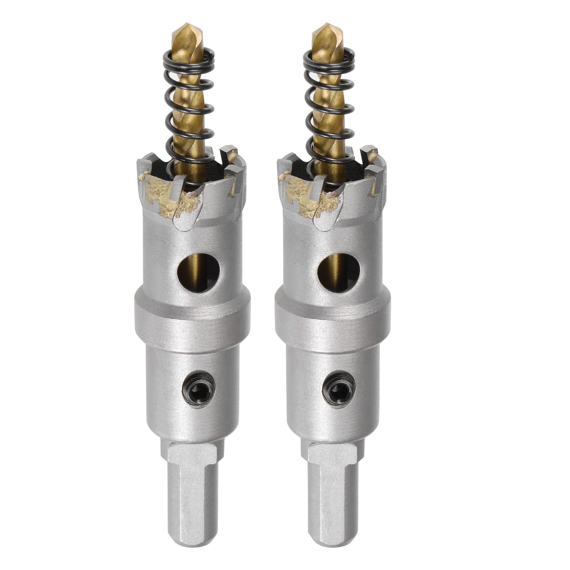 sourcing map 21mm Carbide Hole Cutter, Hole Saws for Stainless Steel Sheet Metal, Non-slip Triangular Shank Limit Step, with Titanium Coated Center Drill, 2pcs