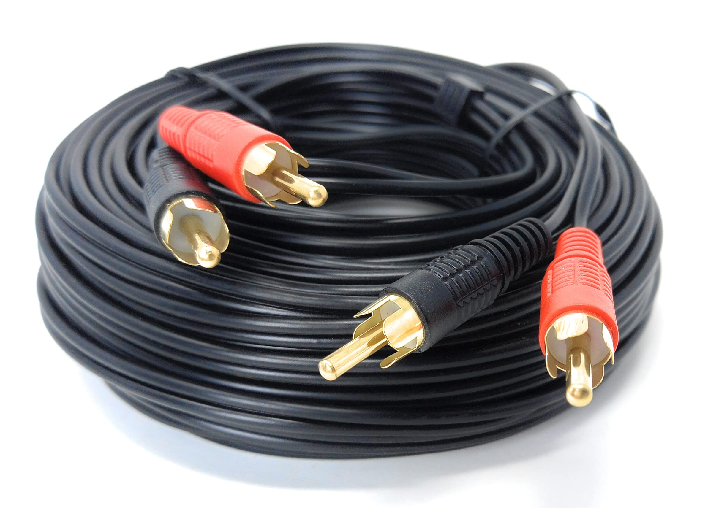 DRUT 20m RCA to RCA Phono Twin Jack to Jack Stereo Audio Cable Lead Cord Compatible With CD/DVD/Amplifier/Hifi/DJ Mixer/Turntable 65ft Black Gold Connectors