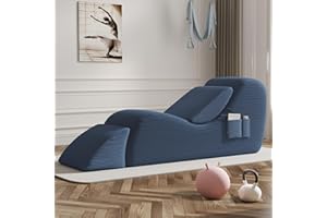WHGBJA Yoga Chair for Adults, Ergonomic Chaise Lounge Chair for Yoga with Side Pocket&Lumbar Pillow&Ottoman, Perfect for Stretching, Relaxation, Exercise-Blue