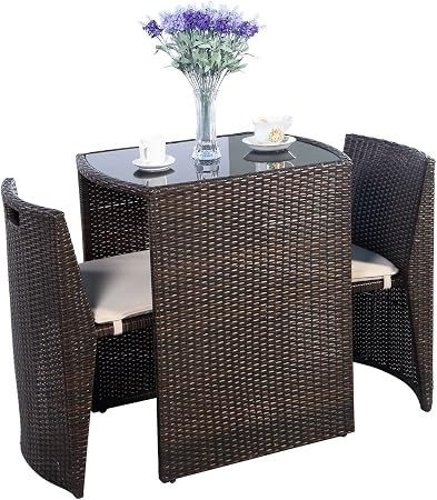 Amazon Com Hpw Brown Table And Chair Rattan Wicker Patio Furniture Set Strong Steel Frame Ideal For Patio Porch Balcony Poolside Or Garden Garden Outdoor
