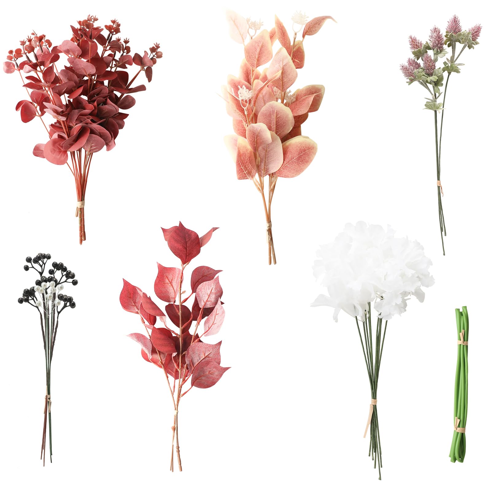 Photo 1 of Floroom Artificial Greenery Stems Box Set, 30pcs with 7 Kinds of Faux Greenery Flowers Picks for DIY Bridal Bouquets Wedding Floral Arrangement Table Centerpieces, Burgundy & White