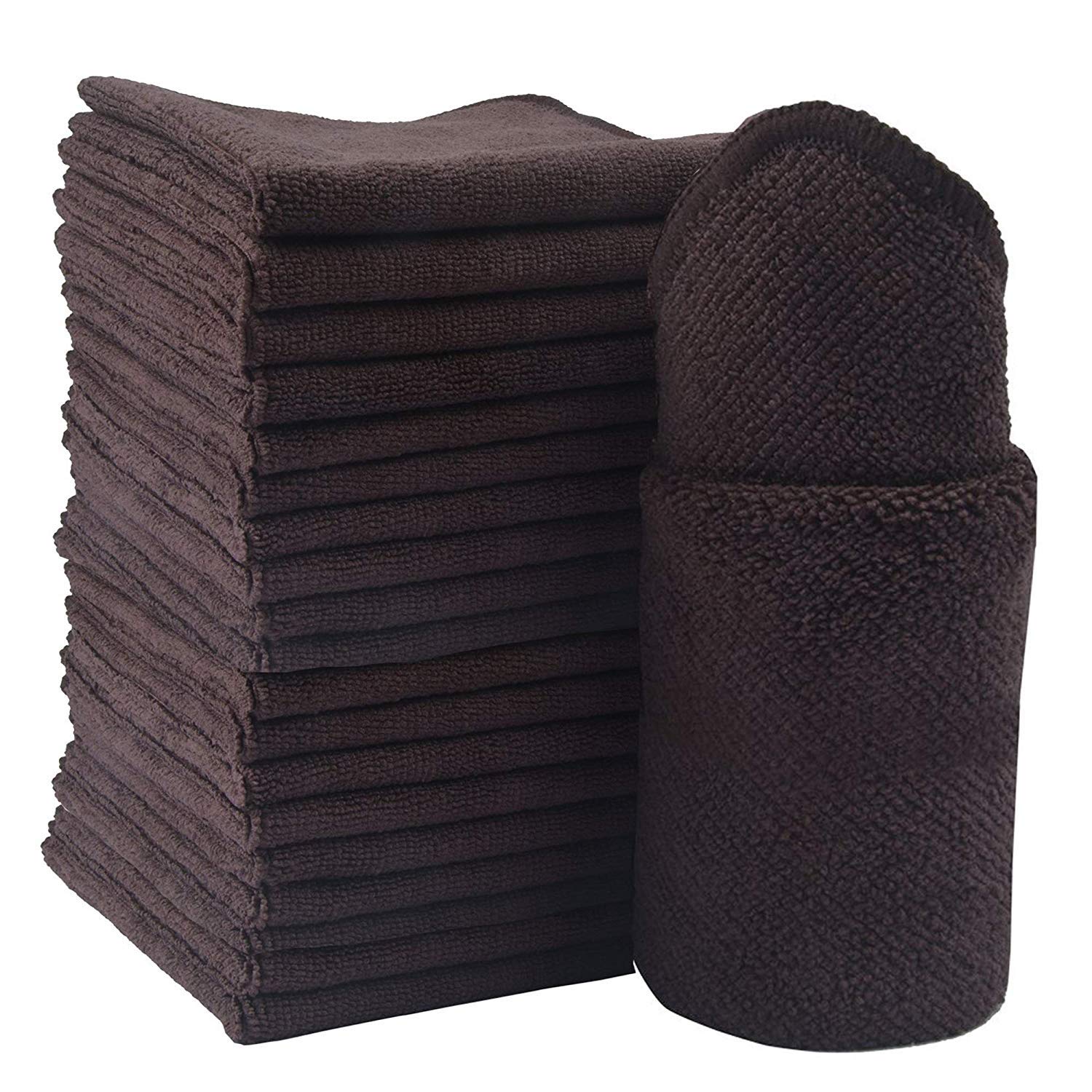 KinHwa Microfibre Dish Cloths Reusable Cleaning Cloth Super Absorben and Lint Free Towels Kitchen Fast Drying Cloth 30x30cm 20 Pack Brown