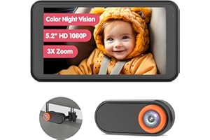 LUCKVIEW BM2 Car Camera for Baby, 5.2" 1080P Screen with 3X Zoom, Clear Rear-Facing View, 360° Rotating Lens, Easy Installation – Safety for Infants and Pets