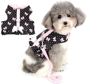 Amazon Zunea 犬用 ハーネス 犬服 ワンピース 小型犬 猫用 おしゃれ かわいい ベスト ハーネス リードセット 可愛い 水玉柄 蝶ネクタイ付き チワワ洋服 ドレス 猫首輪 抜けない 胴輪 ソフト スカート 簡単着脱 超小型犬 子犬 散歩 ブラック Xs Zunea