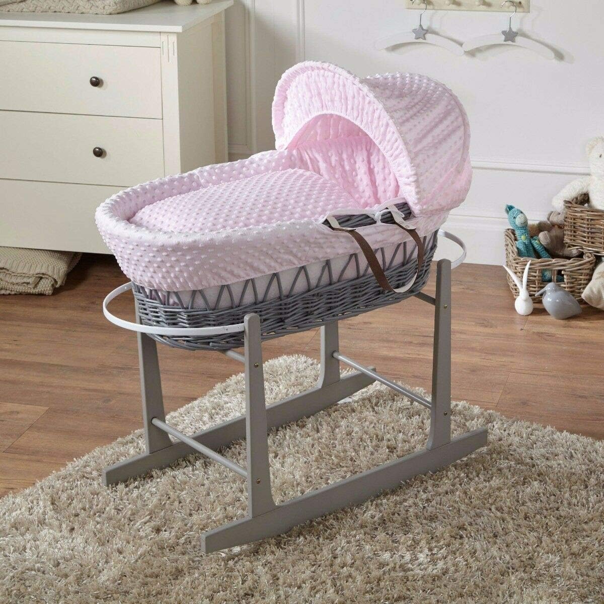 moses basket pink with stand