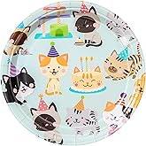 AnyDesign 30Pcs Cat Theme Plates for Birthday and Baby Shower - 9 x 7 Inch Disposable Cartoon Kitten Tableware for Party Decor Supplies