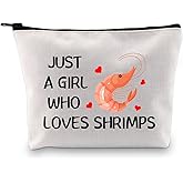 G2TUP Shrimp Lover Gift Who Loves Shrimps Makeup Bag Seafood Shellfish Cosmetic Bag Seafood Lover Gift Zipper Travel Bag (Who Loves Shrimps White Bag)