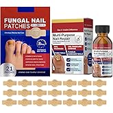 Toenail Fungus Patches 21 Pcs + Liquid Solution 1 Fl Oz 8-Hour Overnight Repair safely and gently Treatment Toenail,Fast Acting Hydrogel Nail Care-Strengthens & Improves Discoloration and Thickness