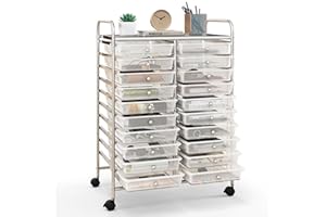 Happygrill 20-Drawer Organizer Cart Tools, Mobile Utility Storage Cart with Removable Drawers & Lockable Wheels, Rolling Storage Cart with wheels for Home Office School(White)