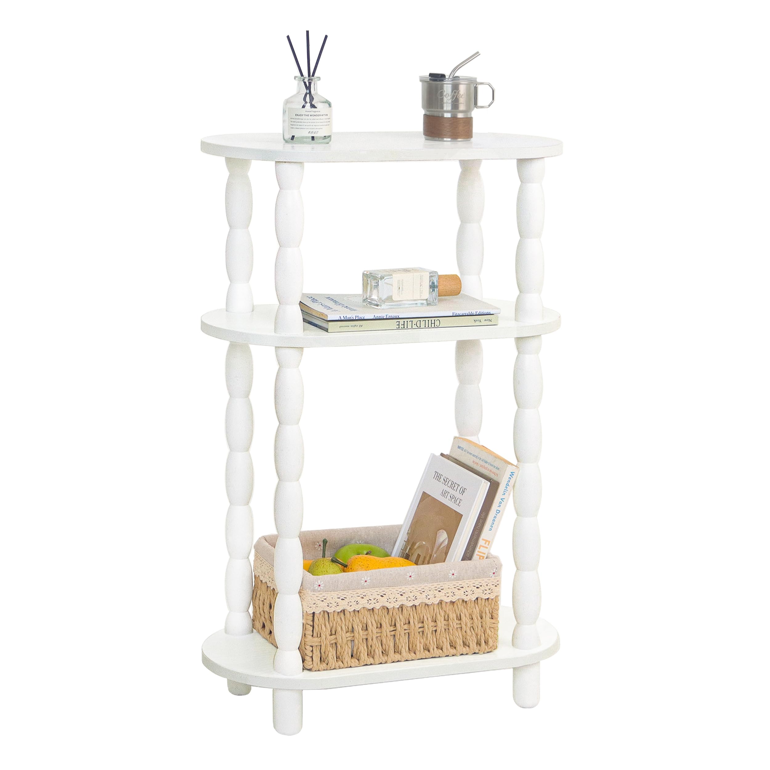 Photo 1 of MaxSmeo Narrow Side Table, Small End Table with 3-Tier Open Shelf, Slim Bedside Table Nightstand for Small Spaces, Bedroom, Living Room (White)