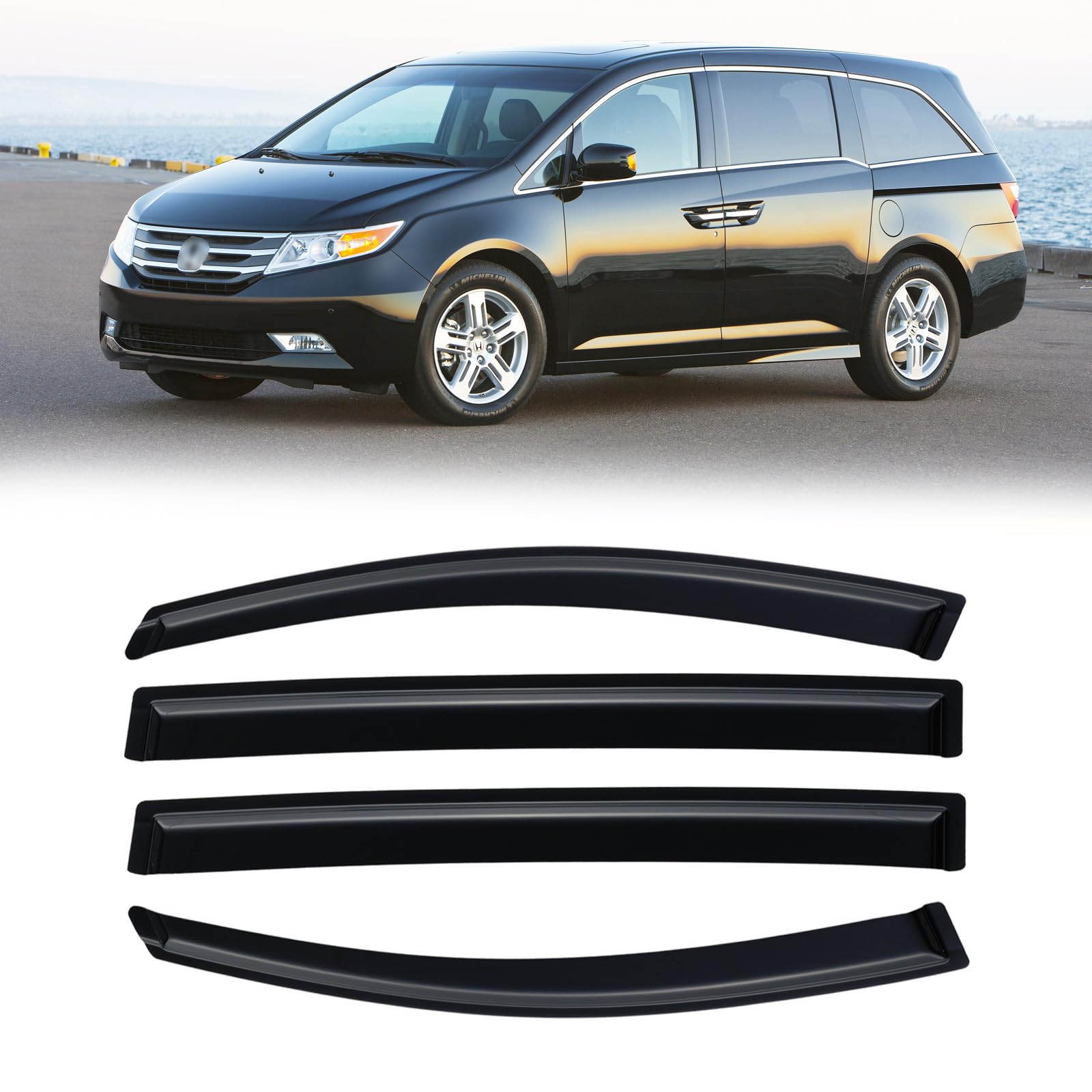 Photo 1 of Rain Guards for 2011-2017 Honda Odyssey, Out-Channel Window Visor Shields Vent Deflector Shade Wind Dark Smoke 2012 2013 2014 2015 2016, Tape-On Outside-Mount, 4PCS
