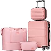 Kono Luggage Set 4 Piece Carry On Hardside Luggage with TSA Lock Spinner Wheels Carry On Suitcase Nude/Rose Pink