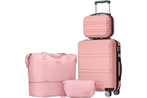 Kono Luggage Set 4 Piece Carry On Hardside Luggage with TSA Lock Spinner Wheels Carry On Suitcase Nude/Rose Pink