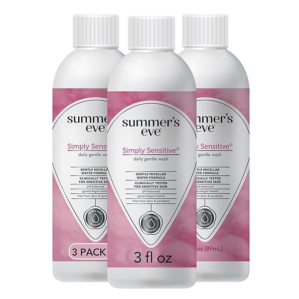 SUMMER’S EVE SIMPLY SENSITIVE DAILY GENTLE ALL OVER FEMININE BODY WASH, REMOVES ODOR, FEMININE WASH PH BALANCED, TRAVEL SIZE 3 FL OZ, 3 PACK