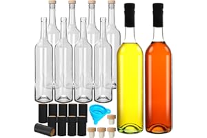 DHSBTLS 10 Pack 25 oz/ 750 ml Clear Glass Bottles with Cork Lids & Seal Shrink Capsules Caps, Home Brewing Wine& Juicing Bott