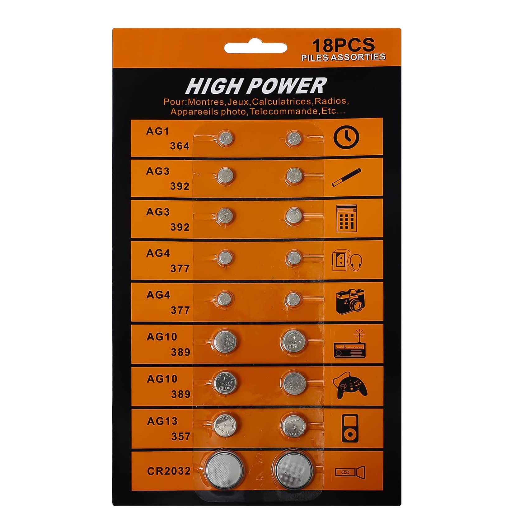 Cotchear 18pcs Alkaline Cell Batteries Set AG1/LR621 AG3/LR41 AG4/LR626 AG10/LR1130 AG13/LR44 CR2032 Coin Batteries Assorted 0% Mercury