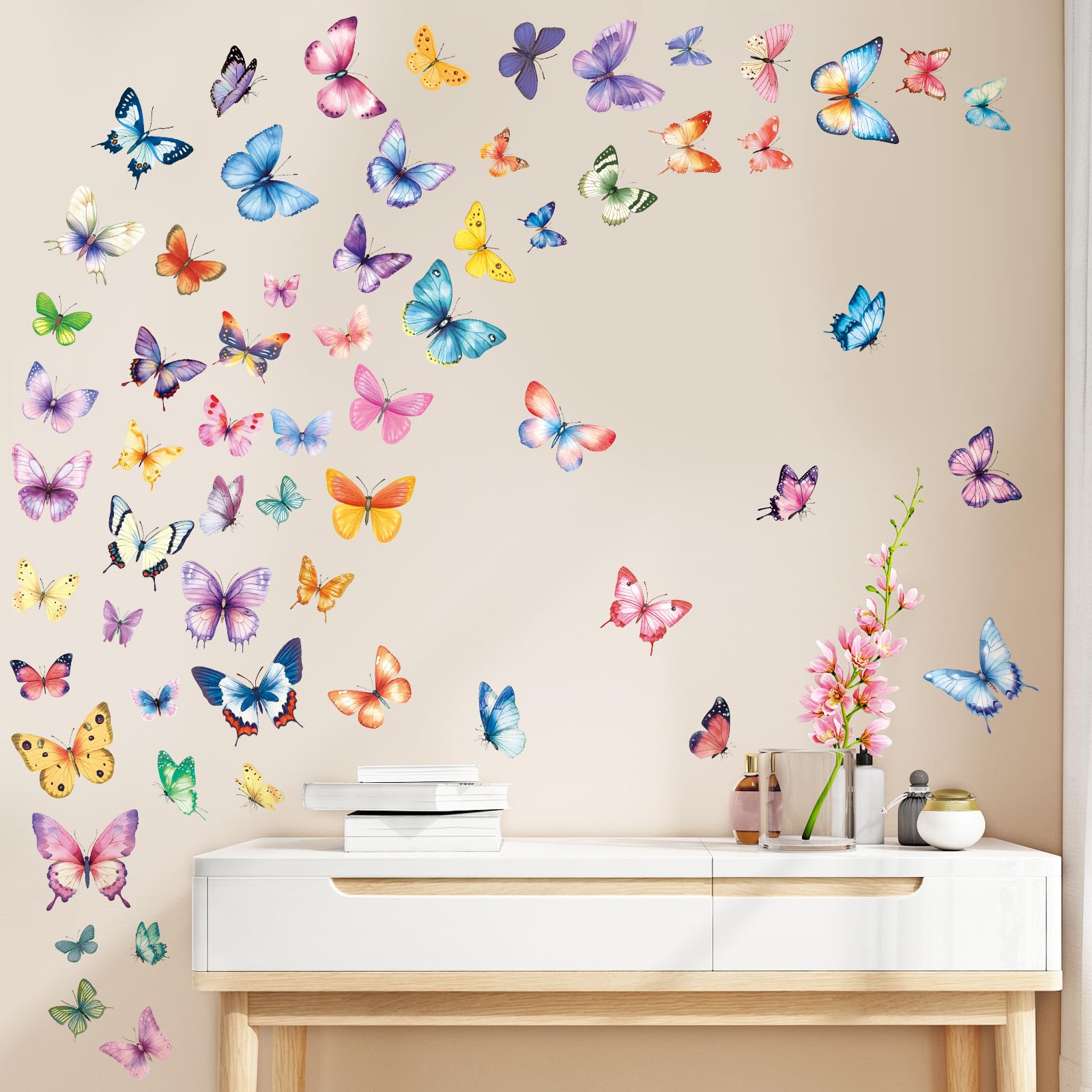 SHUCHING Butterfly Wall Stickers Removable Vinyl, Colourful Butterflies Wall Decals Decoration Art for Girls Room Bedroom Living Room