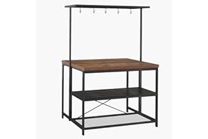FinerFurnis Kitchen Island with Storage, Multi-Functional Coffee Bar Station - 3-Tier Bakers Rack with Heavy Duty Steel Frame for Small Spaces (42" Farmhouse Style, Retro Color)