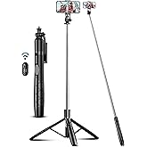 71" Phone Tripod & Selfie Stick, All in One Extendable Cell Phone Tripod with Wireless Remote, Travel Tripods Stand for iPhon