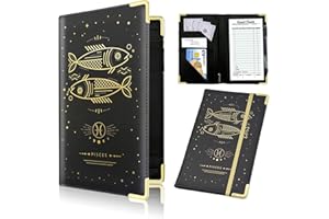 CUTASWISH 12 Zodiac Signs Server Book, Black Libra Server Books for Waitress Cute, Waiter Receipt Book, PU Leather Waitress Book with Zipper Pocket, Waitress Accessories(Pisces)
