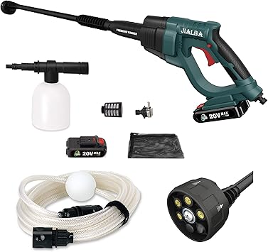 Amazon 年モデル コードレス高圧洗浄機 軽量コンパクト パワフル バケツ 水道接続 自吸タイプ スマート収納 省エネ 高速充電 家庭用高圧クリーナー 日本語説明書付 １年保証 洗車 大掃除など Uzz 緑 高圧洗浄機本体