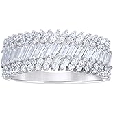 Jewels By Lux Sterling Silver Womens Baguette Round Cubic-Zirconia Fashion Bridal Anniversary Wedding Engagement Band Ring