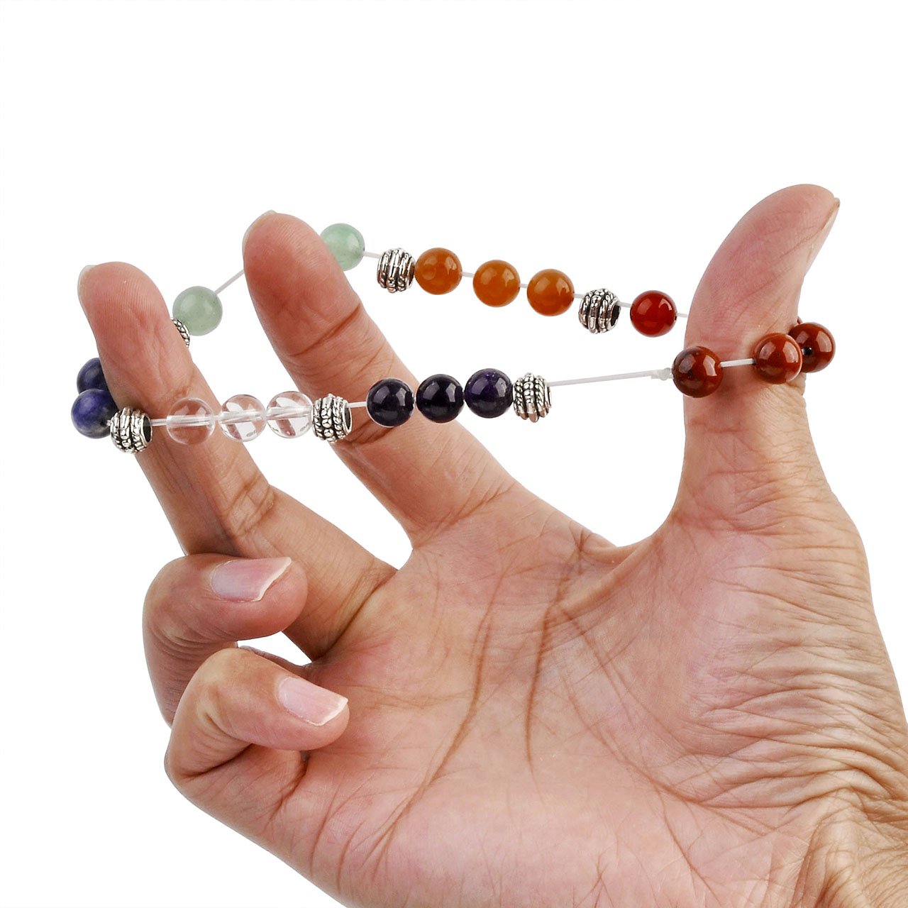 QGEM Bracelet en 7 Pierres Chakras Perle d\'Énergie Guérison Reiki Élastique Femme Homme