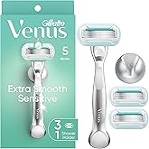 Gillette Venus Extra Smooth Sensitive Women's Razor with Reusable Handle, 3 Blade Refills and Shower Holder