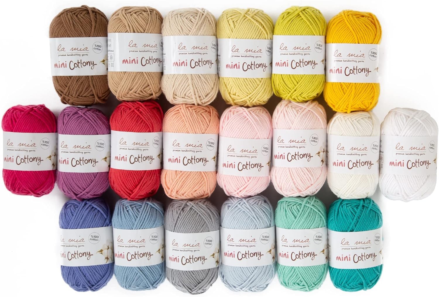 La mia Mini Cottony 20 Skein 100% Cotton Mini Yarn, Total 17.6 Oz Each 0.88 Oz (25g) / 65 Yrds (60m), Light, Dk (V1)