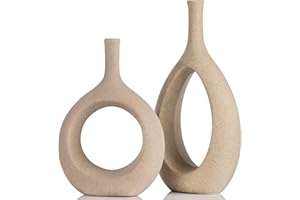 XMGZQ Tan Ceramic Vase Set of 2,Brown Hollow Flower Vase for Decor,Modern Decorative Tan Vase for Flowers Decor Centerpieces,Farmhouse,Fire Place,Living Room,Bedroom,Office,Dining Table Decor